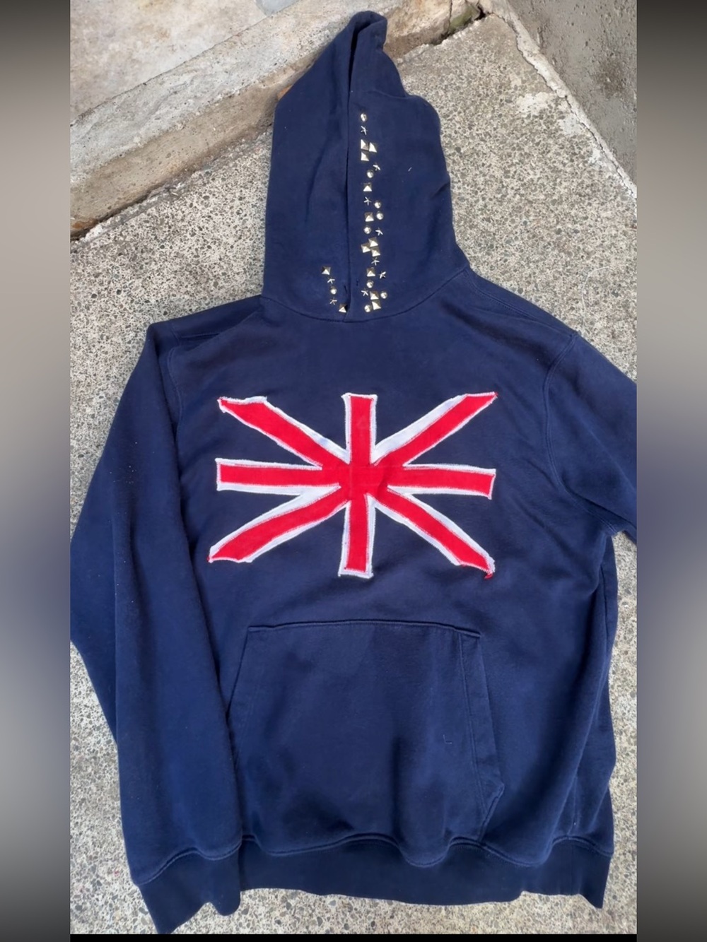 Navy Union Jack Hoodie W/ Studded hood
